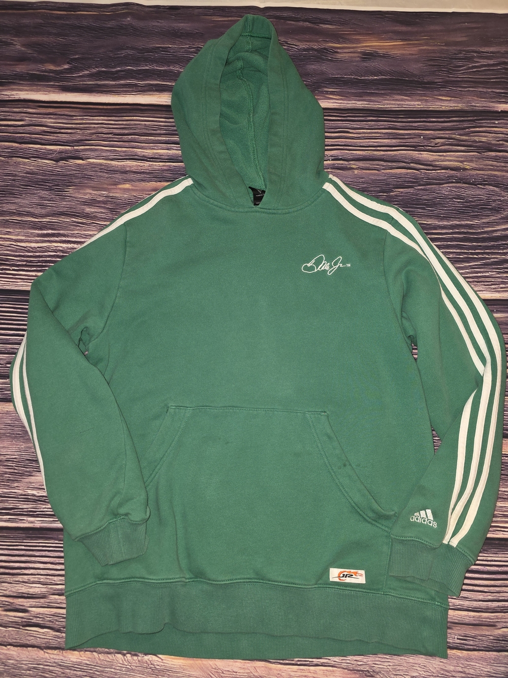 adidas Green Hoodie with White Three-Stripes Nascar
